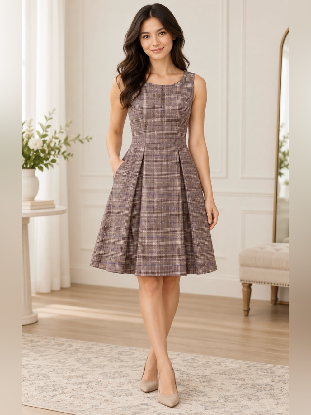 ModCloth XXS Plaid Sleeveless Fit & Flare Dress with Pockets